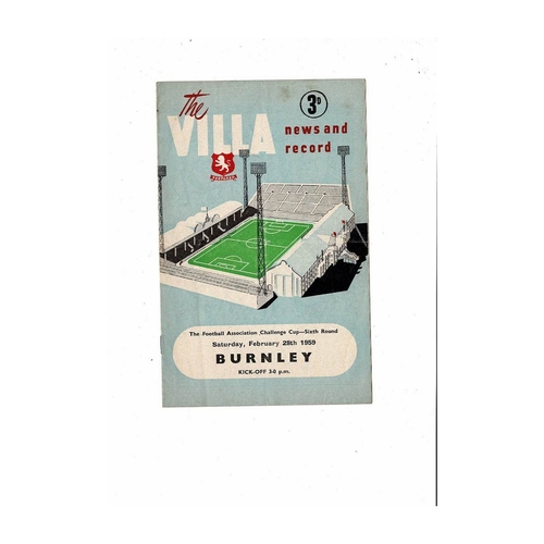 1958/59 Aston Villa v Burnley FA Cup Football Programme