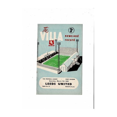 1958/59 Aston Villa v Leeds United Football Programme