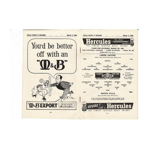 1958/59 Aston Villa v Leeds United Football Programme