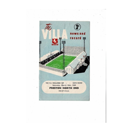 1959/60 Aston Villa v Preston FA Cup Football Programme