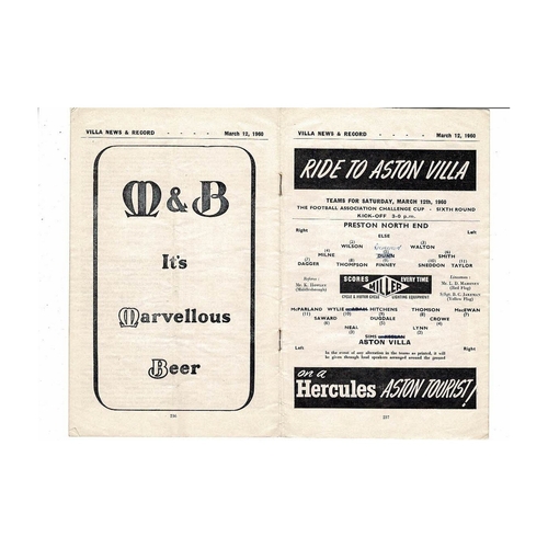 1959/60 Aston Villa v Preston FA Cup Football Programme