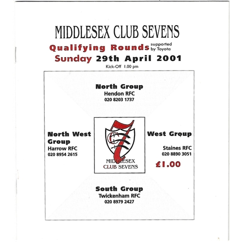 2001 Middlesex Club Sevens Qualifying Rounds Rugby Union Programme