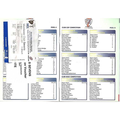 2001 Middlesex Club Sevens Rugby Union Programme & Match Ticket
