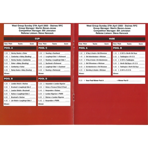 2003 Middlesex Club Sevens Rugby Union Programme