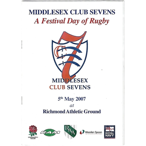 2007 Middlesex Club Sevens Rugby Union Programme & Car Park Pass