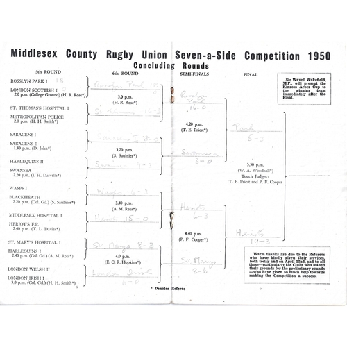 1950 Middlesex Sevens Rugby Union Programme