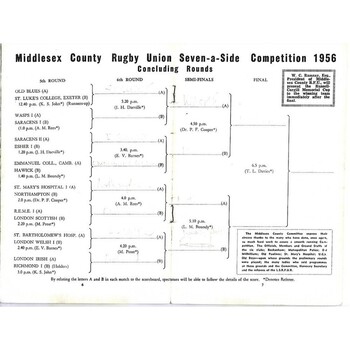 1956 Middlesex Sevens Rugby Union Programme