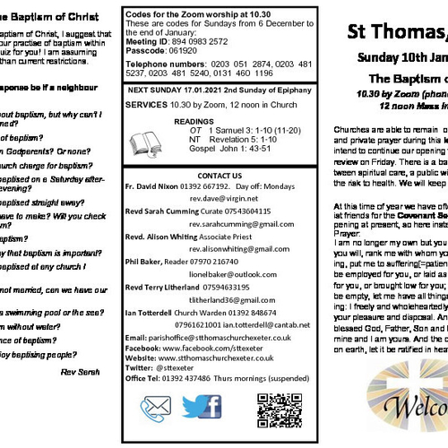 Pew Sheet | The Parish of St Thomas, Exeter