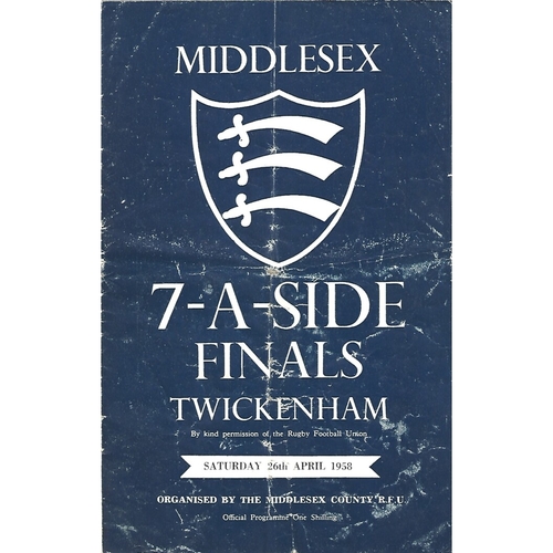 1958 Middlesex Sevens Rugby Union Programme