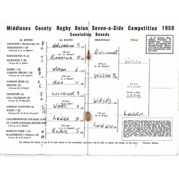 1959 Middlesex Sevens Rugby Union Programme