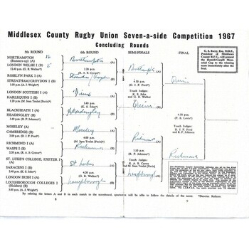 1967 Middlesex Sevens Rugby Union Programme