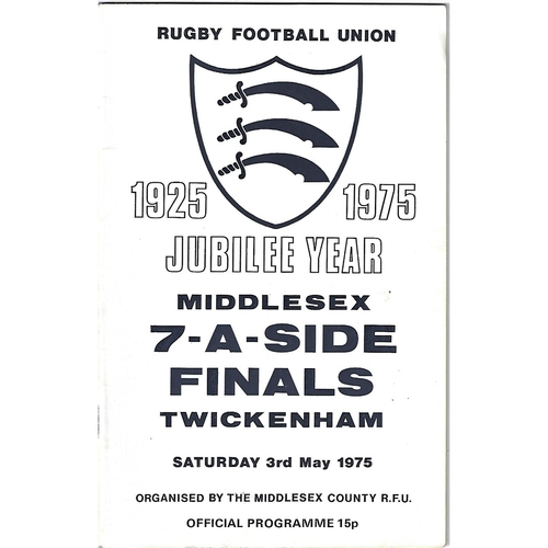 1975 Middlesex Sevens Rugby Union Programme & Match Ticket