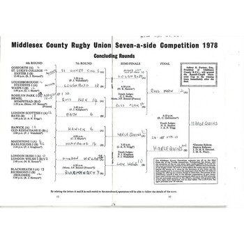 1978 Middlesex Sevens Rugby Union Programme