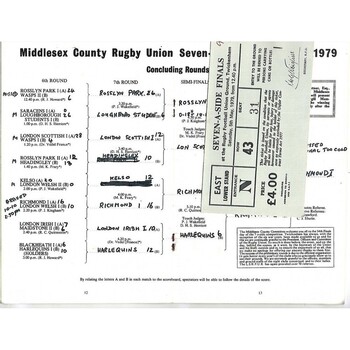 1979 Middlesex Sevens Rugby Union Programme & Match Ticket
