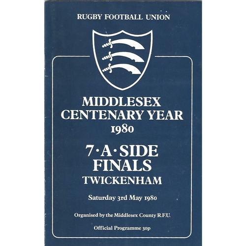 1980 Middlesex Sevens Rugby Union Programme & Match Ticket