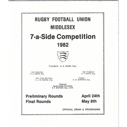 1982 Middlesex Sevens Preliminary Rounds Rugby Union Programme