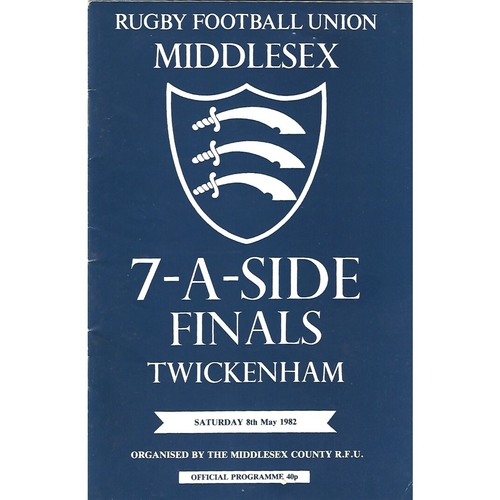 1982 Middlesex Sevens Rugby Union Programme & Match Ticket