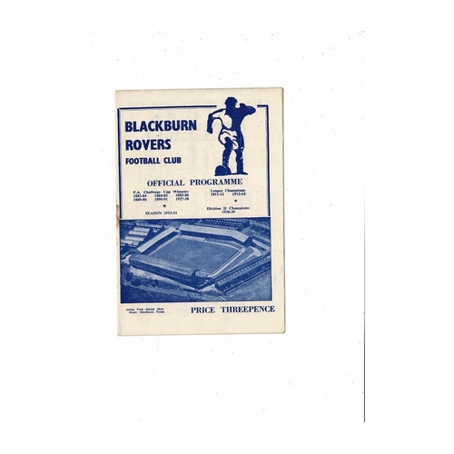 1953/54 Blackburn Rovers v Fulham Football Programme