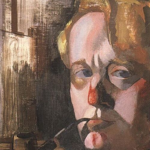 Self Portrait with Pipe and Easel