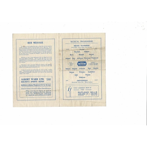 1945/46 Bolton Wanderes v Chesterfield Football Programme