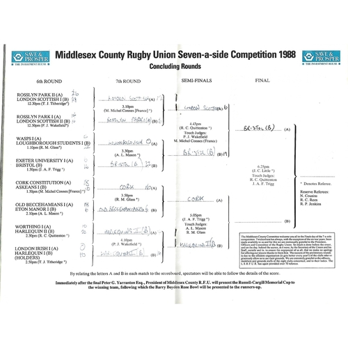 1988 Middlesex Sevens Rugby Union Programme