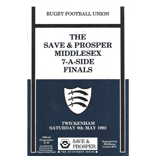 1992 Middlesex Sevens Rugby Union Programme & Match Ticket