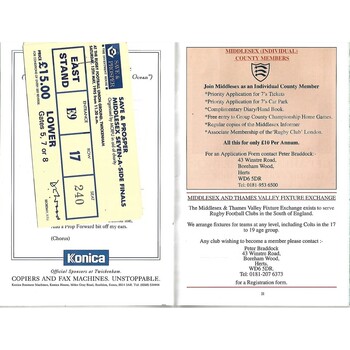 1995 Middlesex Sevens Rugby Union Programme & Match Ticket
