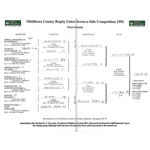 1995 Middlesex Sevens Rugby Union Programme & Match Ticket