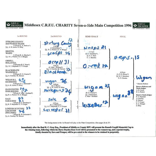1996 Middlesex Sevens Rugby Union Programme & Match Ticket