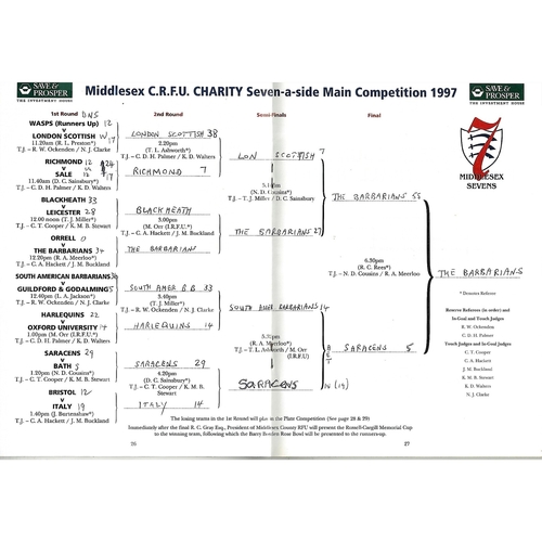 1997 Middlesex Sevens Rugby Union Programme & Match Ticket