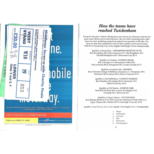 1998 Middlesex Sevens Rugby Union Programme & Match Ticket