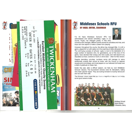 2001 Middlesex Sevens Rugby Union Programme & Match Ticket