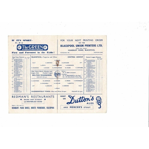 Blackpool v Huddersfield Central League Football Programme 1954/55