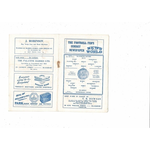 1954/55 Blackburn Rovers v Rotherham United Football Programme