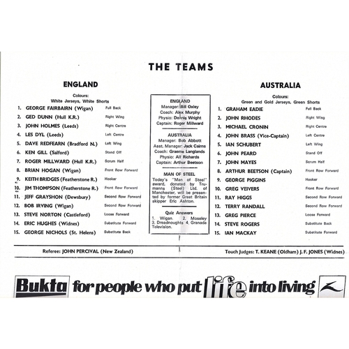 1975 England v Australia Rugby League World Cup Programme