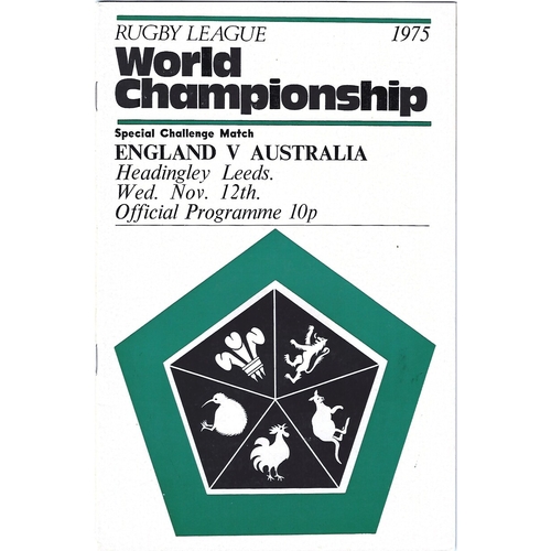 1975 England v Australia Rugby League World Cup (special challenge match) Programme