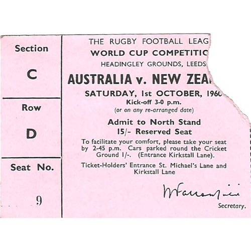 1960 Australia v New Zealand Rugby League World Cup Programme & Match Ticket