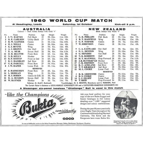 1960 Australia v New Zealand Rugby League World Cup Programme