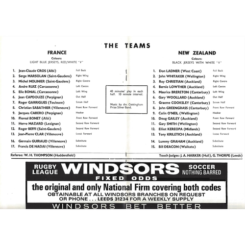 1970 France v New Zealand Rugby League World Cup Programme