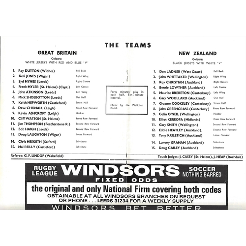 1970 Great Britain v New Zealand Rugby League World Cup Programme