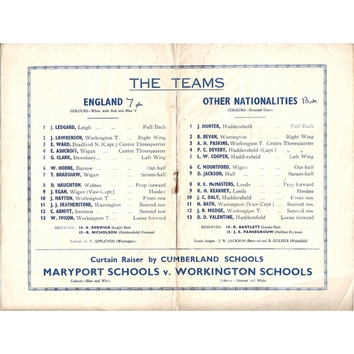 1949 Other Nationalities v England Rugby League Programme