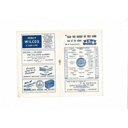 1955/56 Blackburn Rovers v Barnsley Football Programme