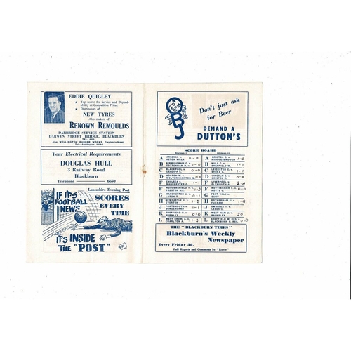 1955/56 Blackburn Rovers v Doncaster Rovers Football Programme