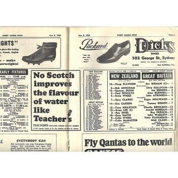 1968 Great Britan v New Zealand World Cup Rugby League Programme