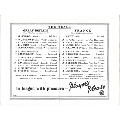 1957 Great Britain v France Rugby League Programme