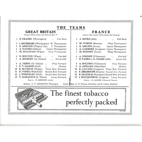 1959 Great Britain v France Rugby League Programme