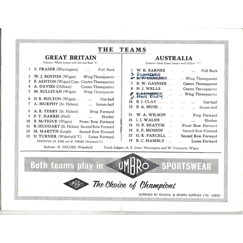 1959 Great Britain v Australia First Test Match Rugby League Programme