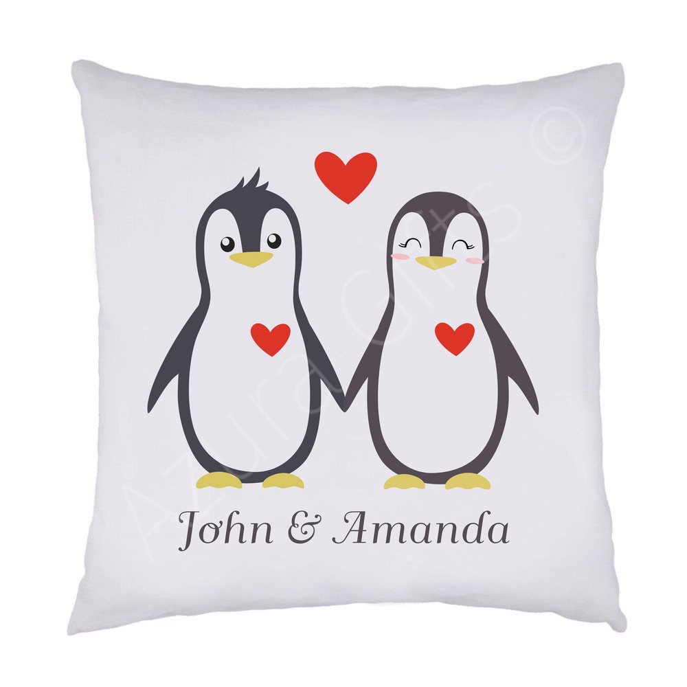 Penguin Love Cushion with Personalised Names