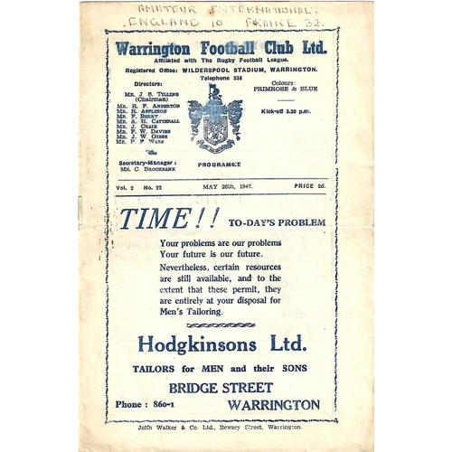 1947 England v France Rugby League Programme
