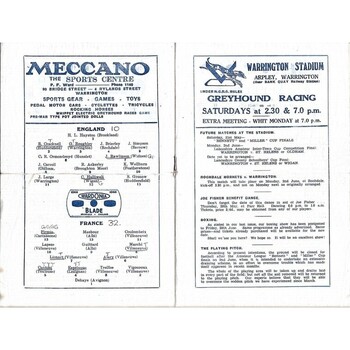 1947 England v France Rugby League Programme